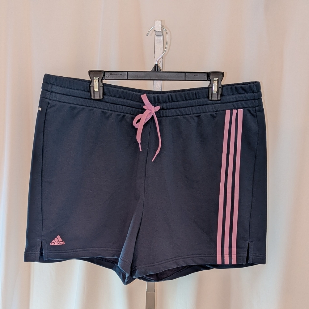 Adidas x Zoe Saldana Size 2X Blue w Pink Stripes French Terry Shorts NWT - Picture 2 of 12
